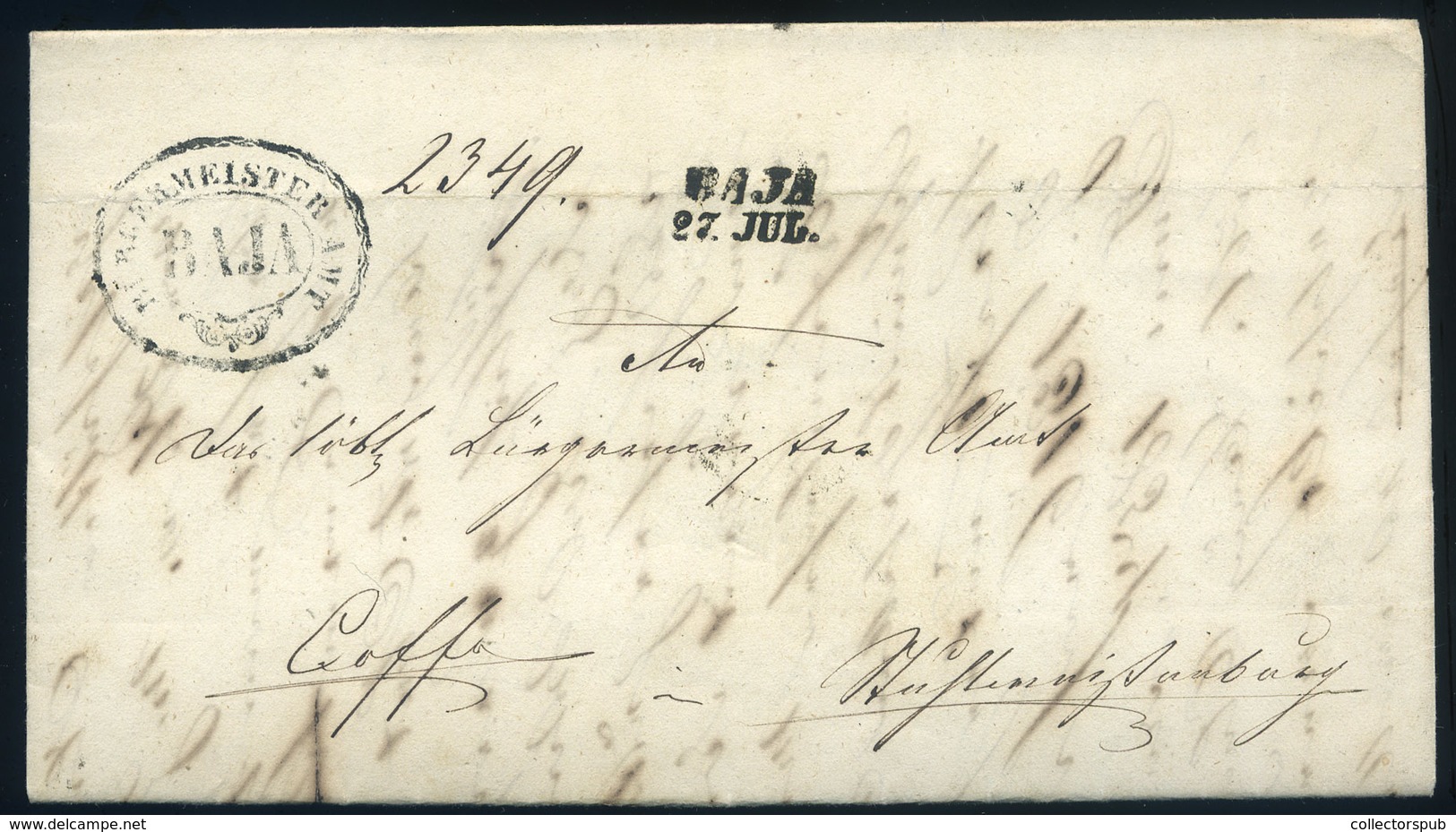 BAJA 1855. Hivatalos Polgármesteri Levél, Tartalommal, Aláírással Szabadkára Küldve - ...-1867 Prephilately
