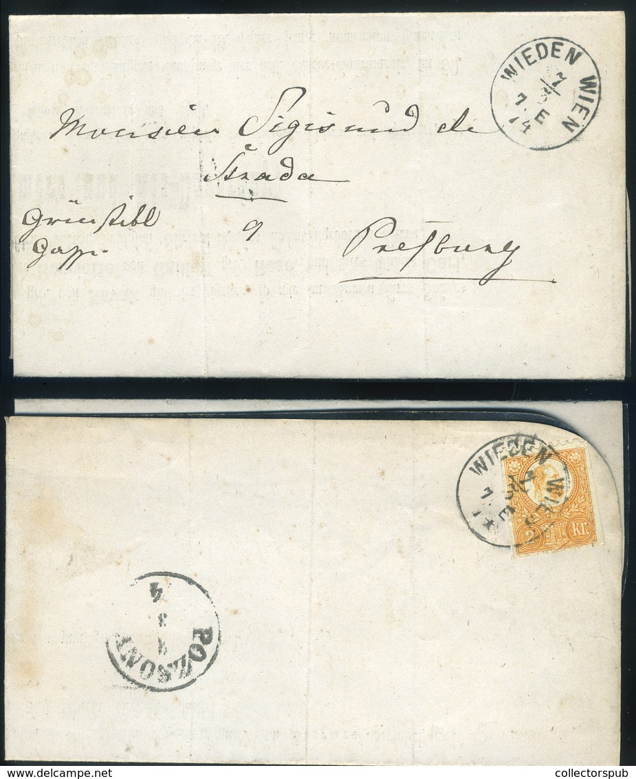 1874. Ollóval Vágott 2Kr-os Bélyeg, Bécsben (!!) Feladott Gyászjelentésen Pozsonyba Küldve, Portózás Nélkül! Mérey Károl - Covers & Documents