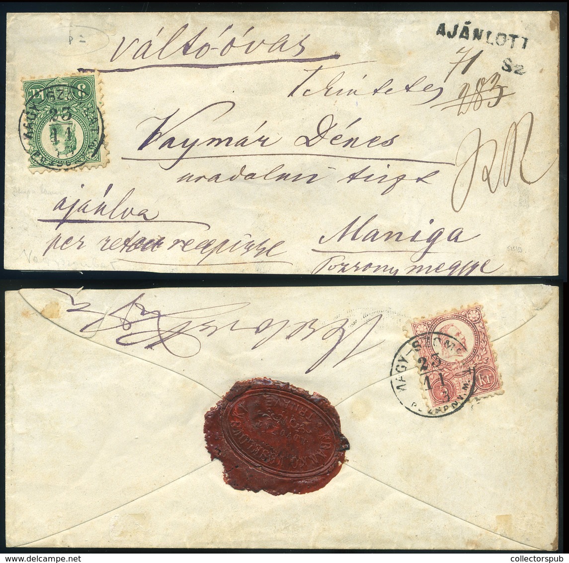 NAGYSZOMBAT 1873. Tértivevényes, Helyi Ajánlott Levél, Zónán Belül Manigára Küldve. Ritka Darab! - Used Stamps