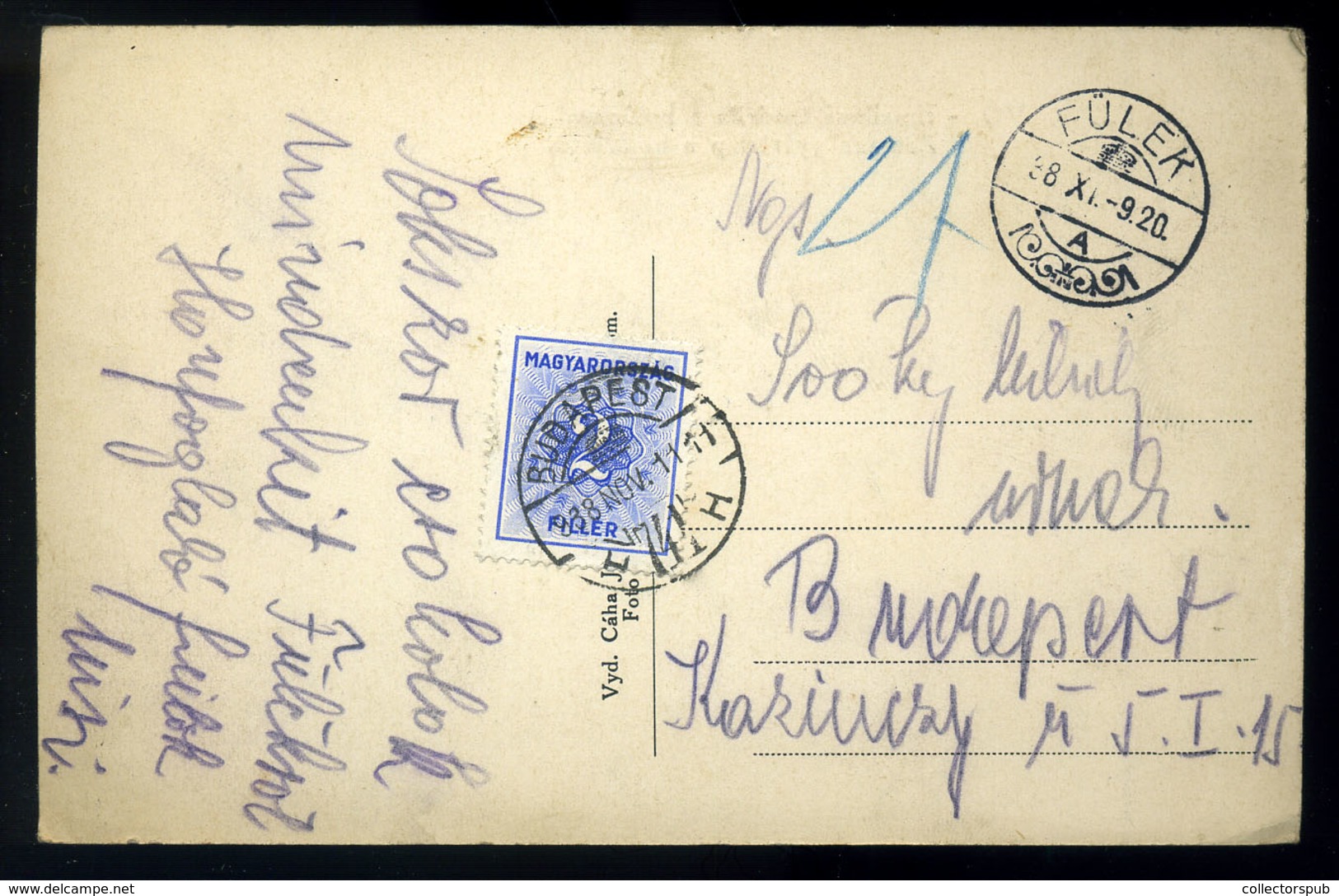 FÜLEK 1938. Régi Képeslap, Portózva  /  Vintage Pic. P.card Postage Due - Hongrie