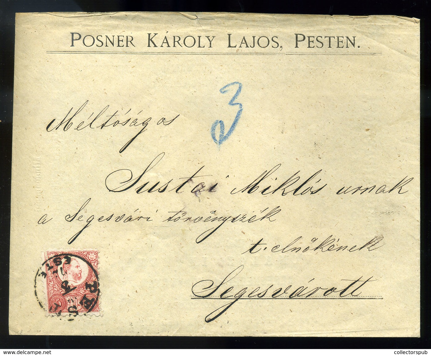PEST 1872. Posner Károly Lajos, Dekoratív 5Kr-os Reklám Boríték Segesvárra Küldve. Kiállítási Darab! - Gebruikt