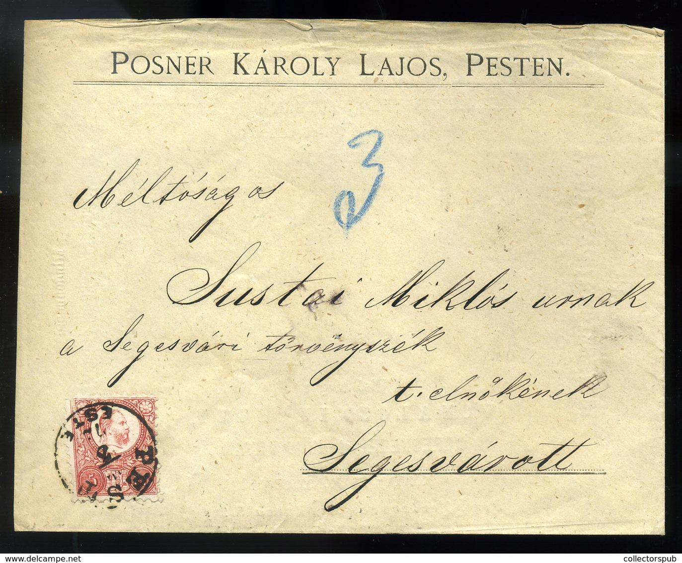 PEST 1872. Posner Károly Lajos, Dekoratív 5Kr-os Reklám Boríték Segesvárra Küldve. Kiállítási Darab! - Gebraucht