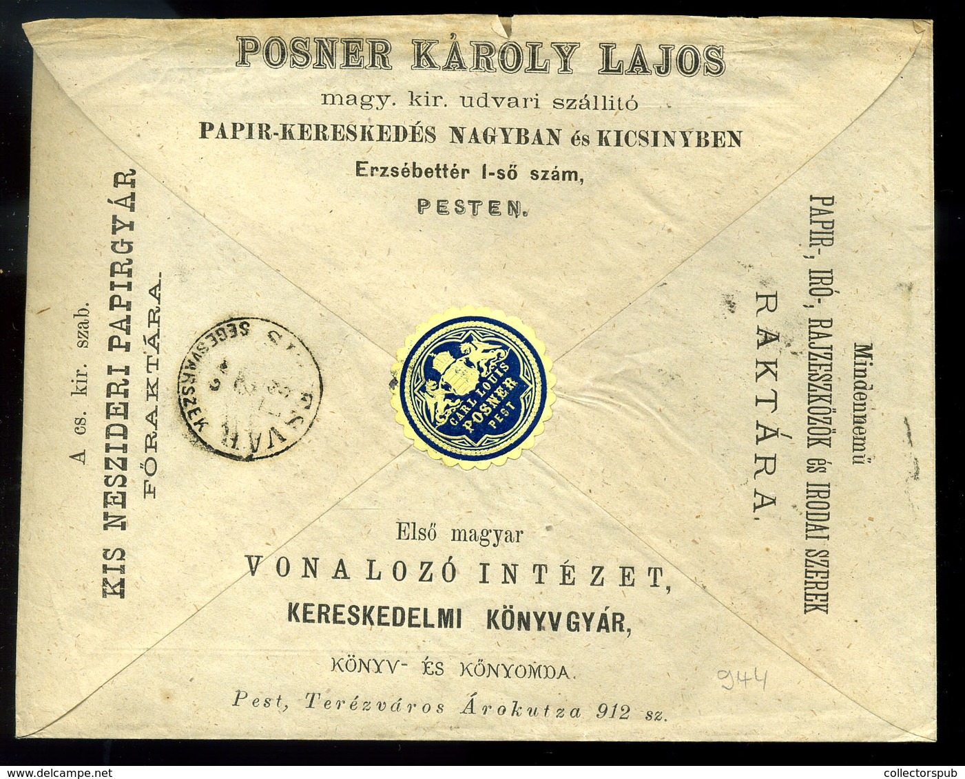PEST 1872. Posner Károly Lajos, Dekoratív 5Kr-os Reklám Boríték Segesvárra Küldve. Kiállítási Darab! - Gebraucht