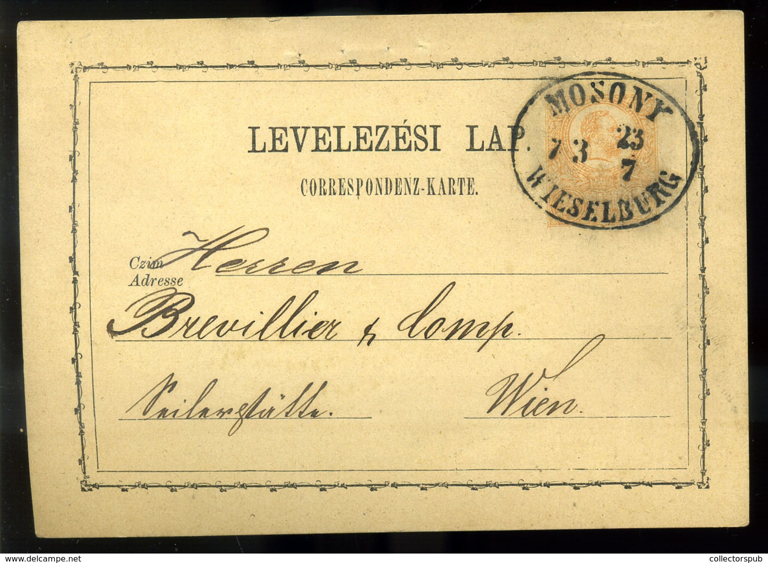 MOSONY 1873. 2Kr-os Díjjegyes Levlap Luxus Ovál Bélyegzéssel Bécsbe Küldve  / 2 Kr Stationery P.card Luxury Oval Pmk To  - Gebraucht