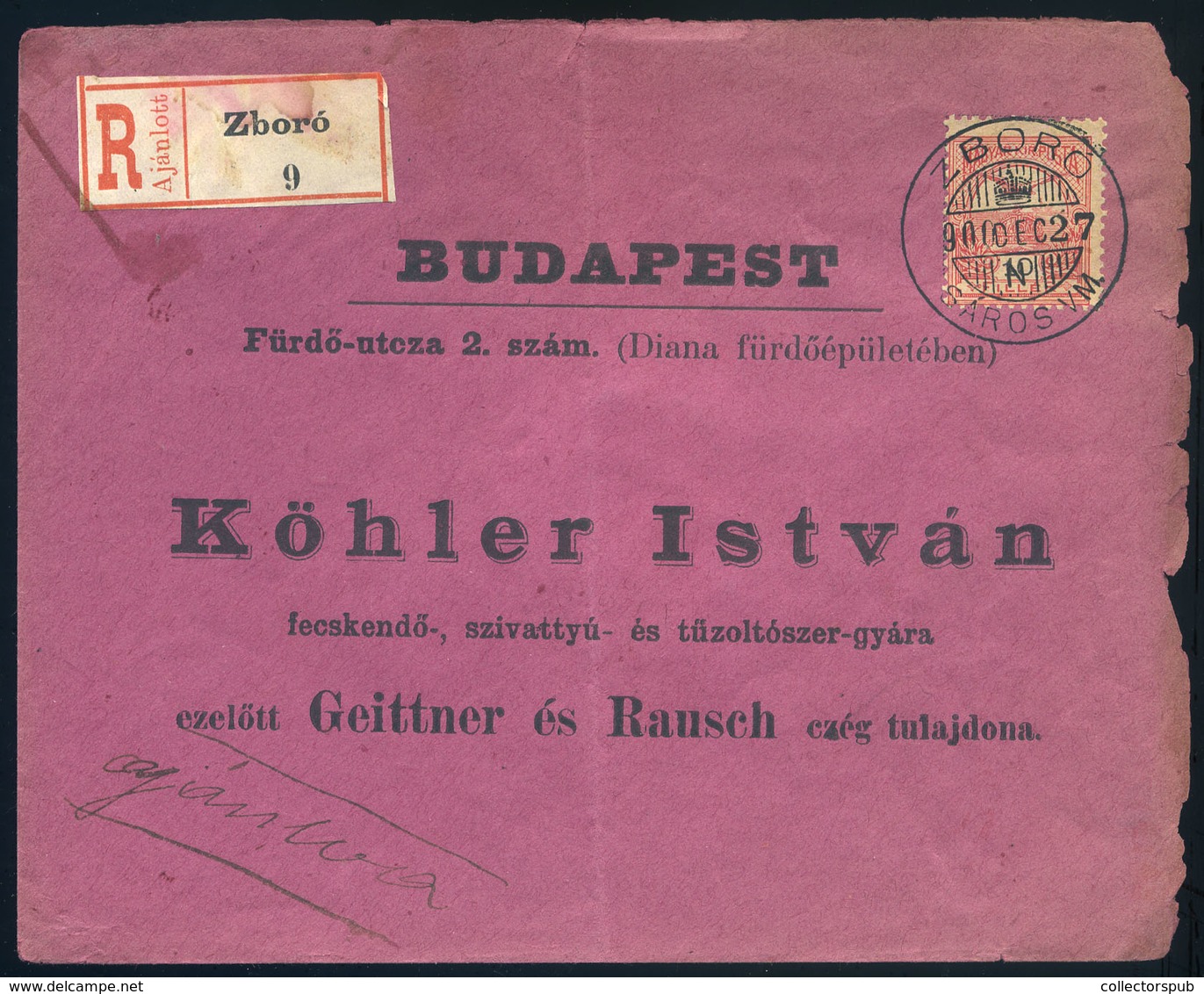 ZBORÓ 1900. Céges Ajánlott Levél Budapestre Küldve - Gebruikt