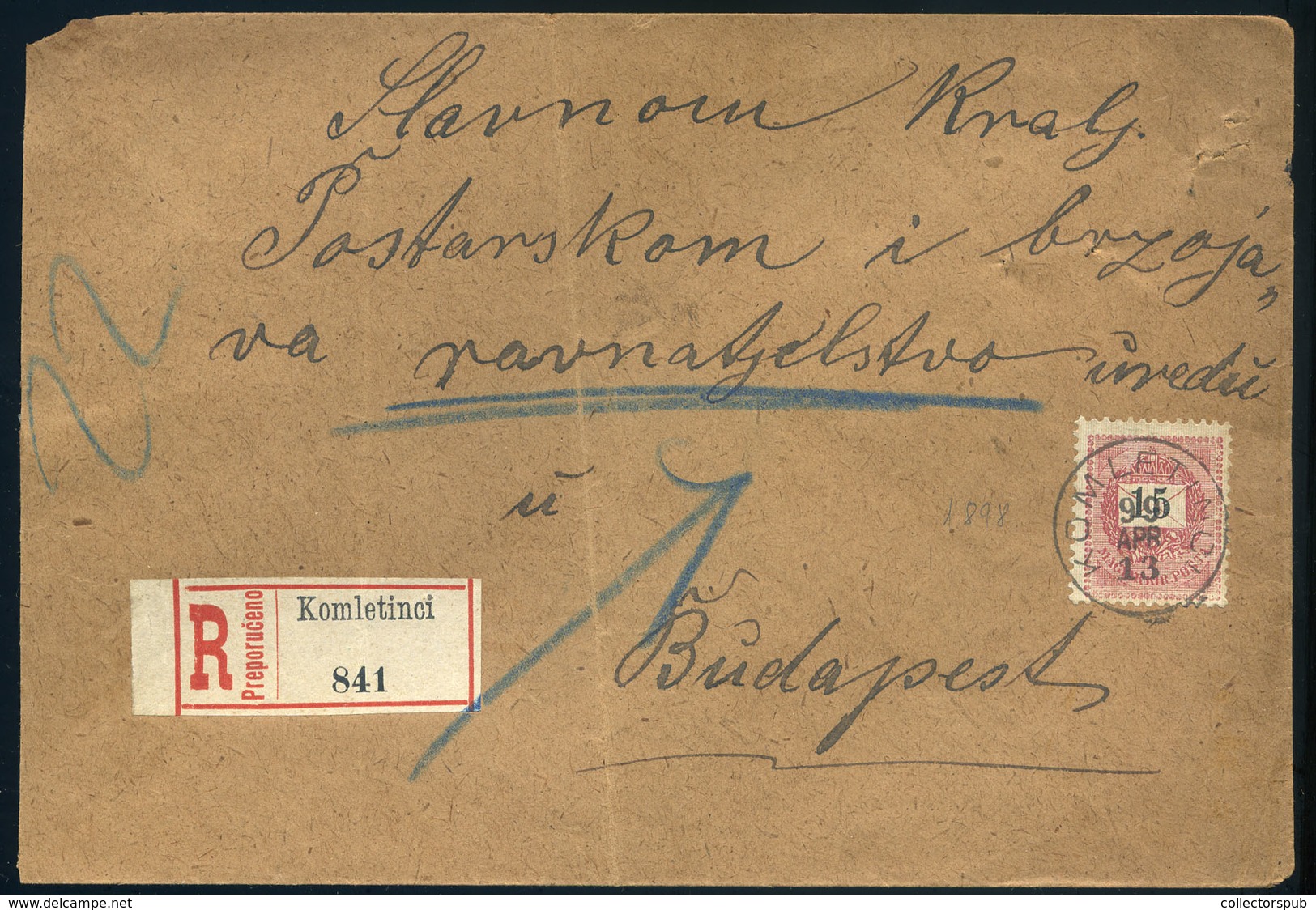 KOMLETINCI 1899. Ajánlott Levél Budapestre Küldve - Gebraucht