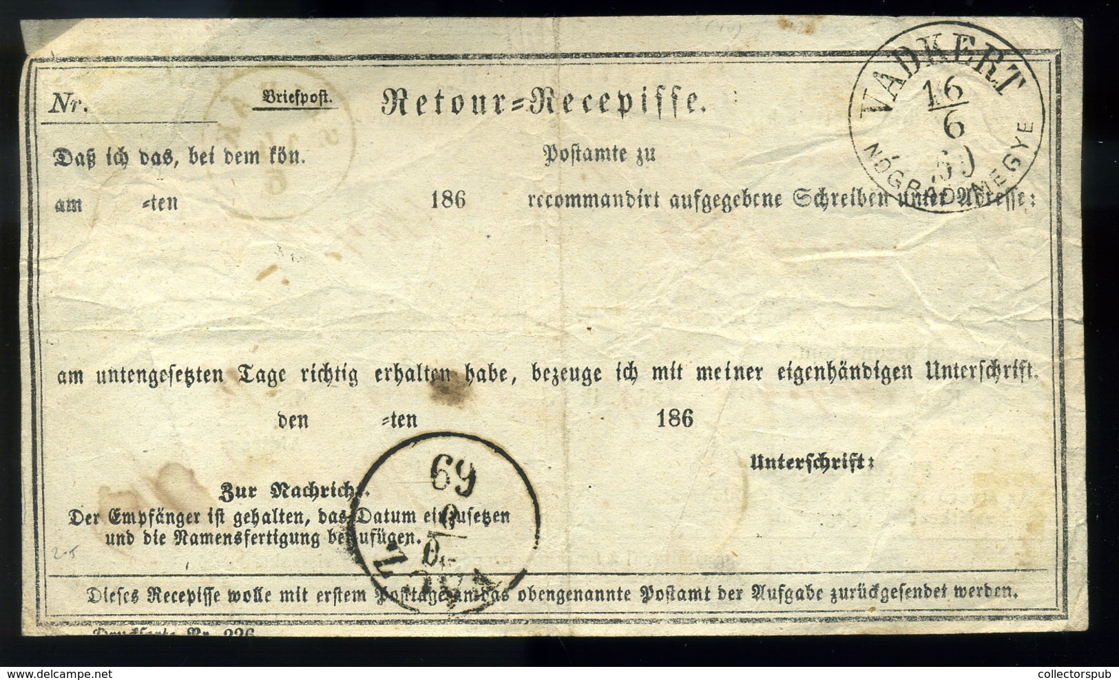 SZIRÁK 1869. Tértivevény Horpácsról Küldött Levélről, 10Kr-ral - Gebraucht