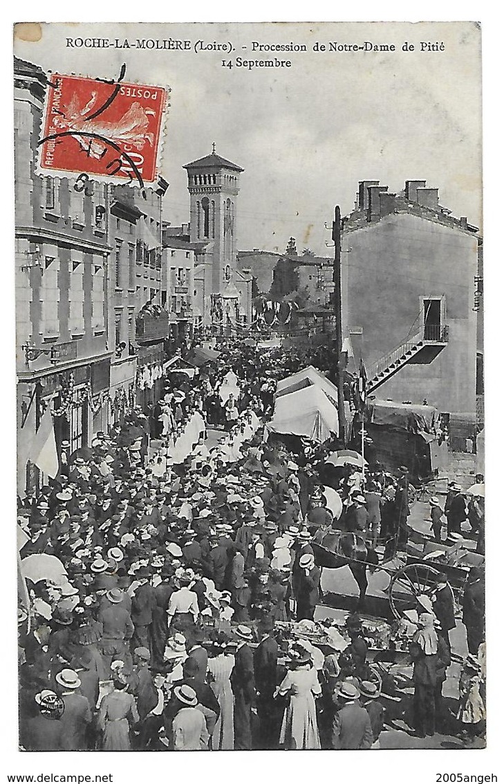 42 Dép.- Roche-La-Molière(Loire).- Procession De Notre-Dame De Pitié 14 Septembre. Carte Postale Ayant Voyagé En 1909,do - Autres & Non Classés