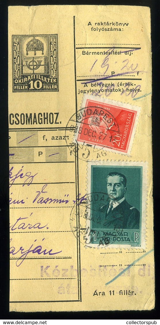 BUDAPEST 1938. Csomagszállító Rész , Repülő 3*5P+2*2P + Arcképek-Horthy Bélyegekkel. - Briefe U. Dokumente