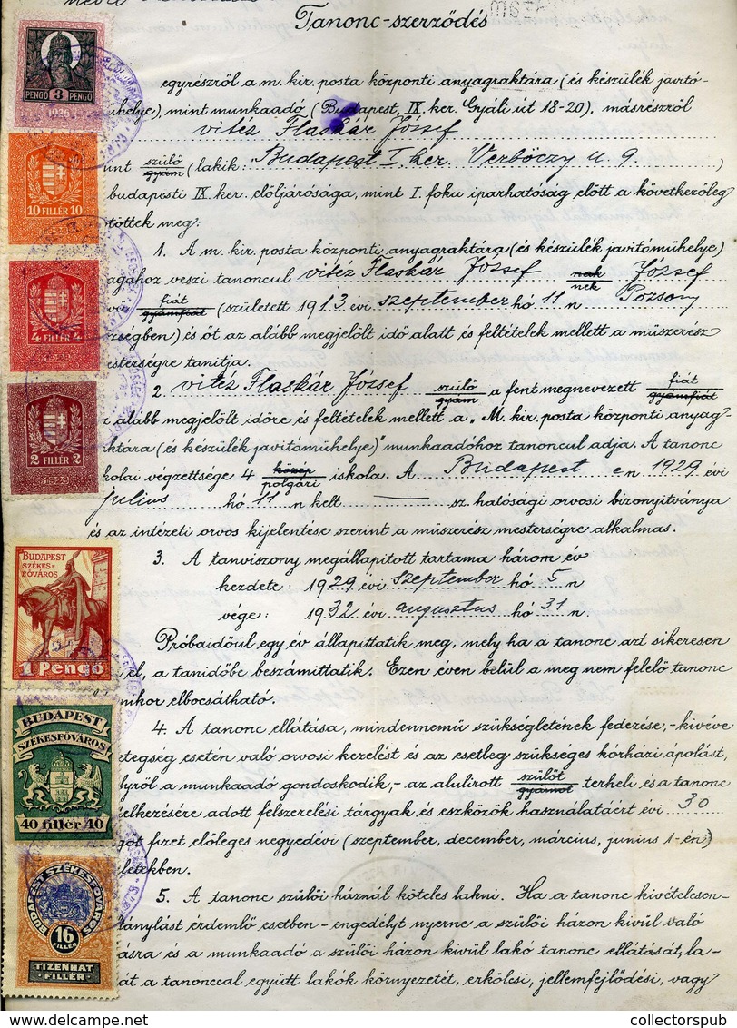 BUDAPEST 1929. Tanonc Szerződés, Okmány és Városi Illetékbélyegekkel. Szép! - Brieven En Documenten