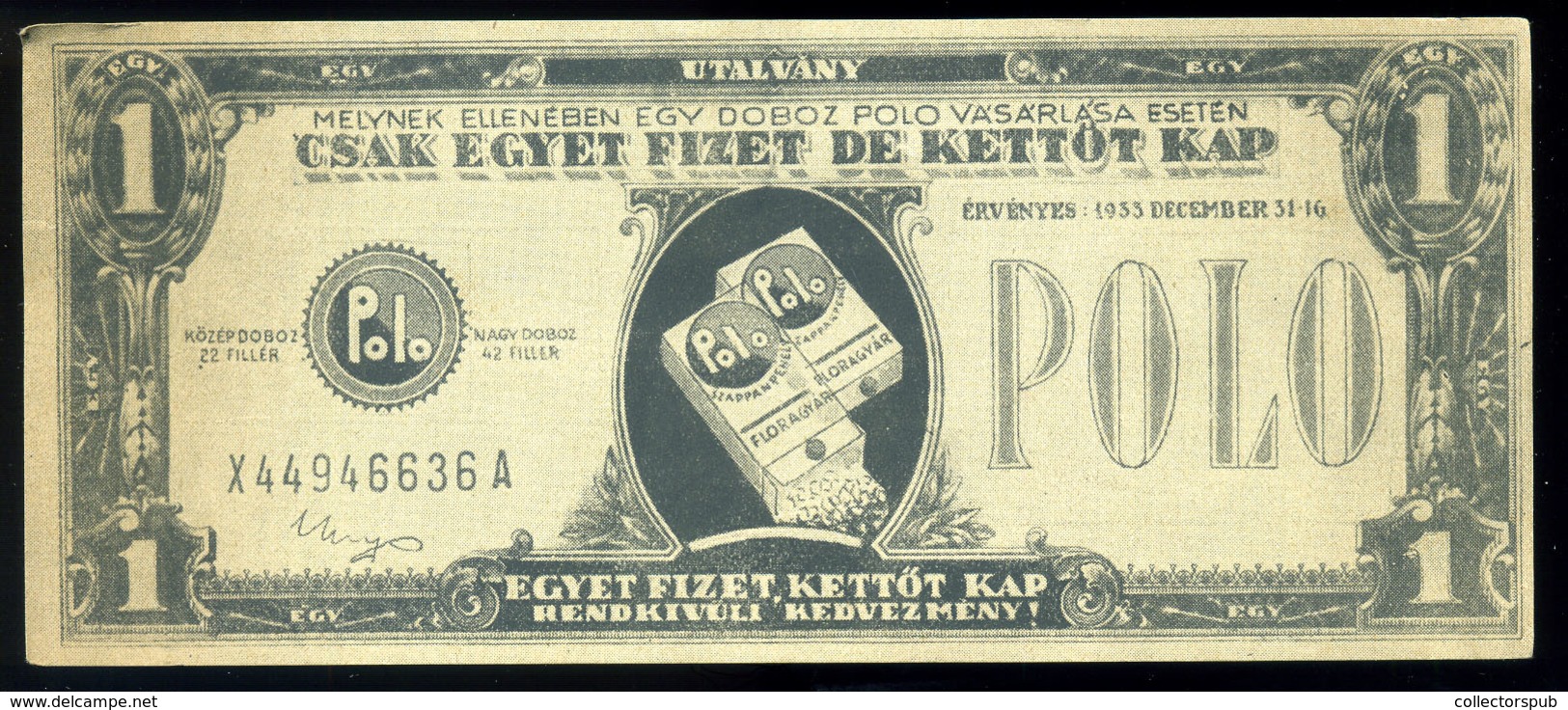 SZÁMOLÓ CÉDULA  Régi Reklám Grafika , POLO   /  Vintage Adv. Graphics BAR TAB, POLO - Non Classés