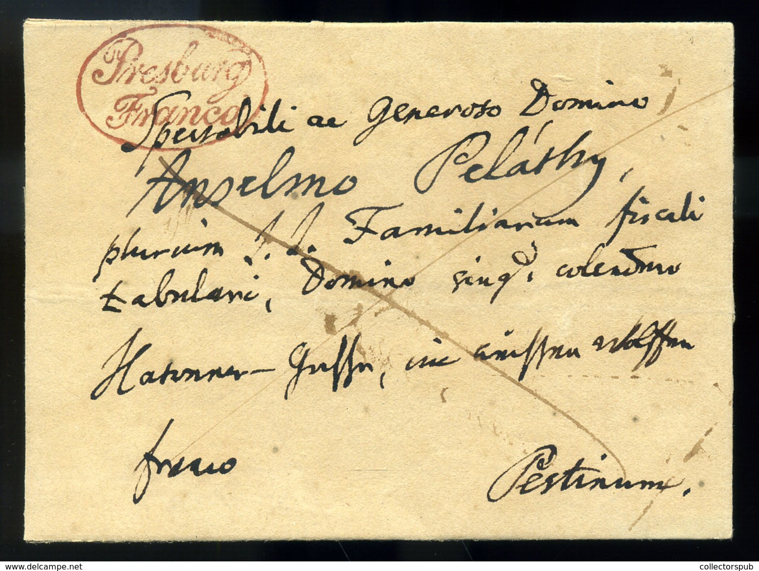 POZSONY 1835.  Franco Levél, Piros  "PRESBURG FRANCO" Bélyegzéssel Pestre Küldve - ...-1867 Vorphilatelie