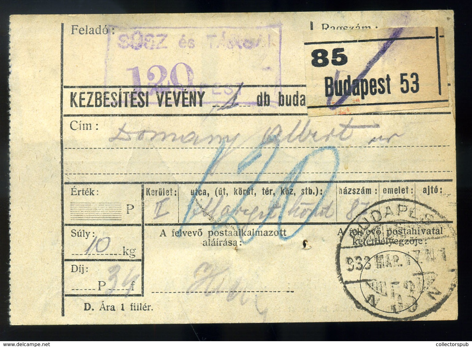 BUDAPEST 1933. Helyi, Csak Budapesten Használt Csomagszállító Arcképek-P-f Bérmentesítéssel - Brieven En Documenten