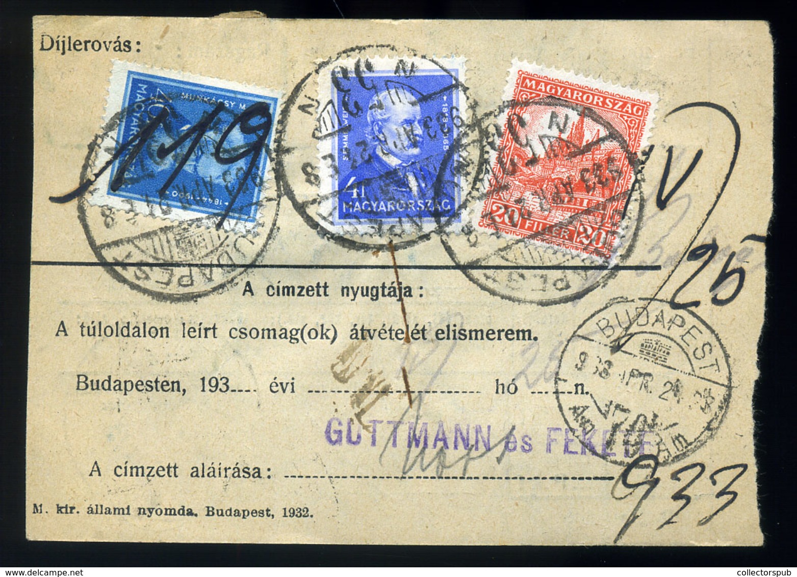 BUDAPEST 1933. Helyi, Csak Budapesten Használt Csomagszállító Arcképek-P-f Bérmentesítéssel - Brieven En Documenten