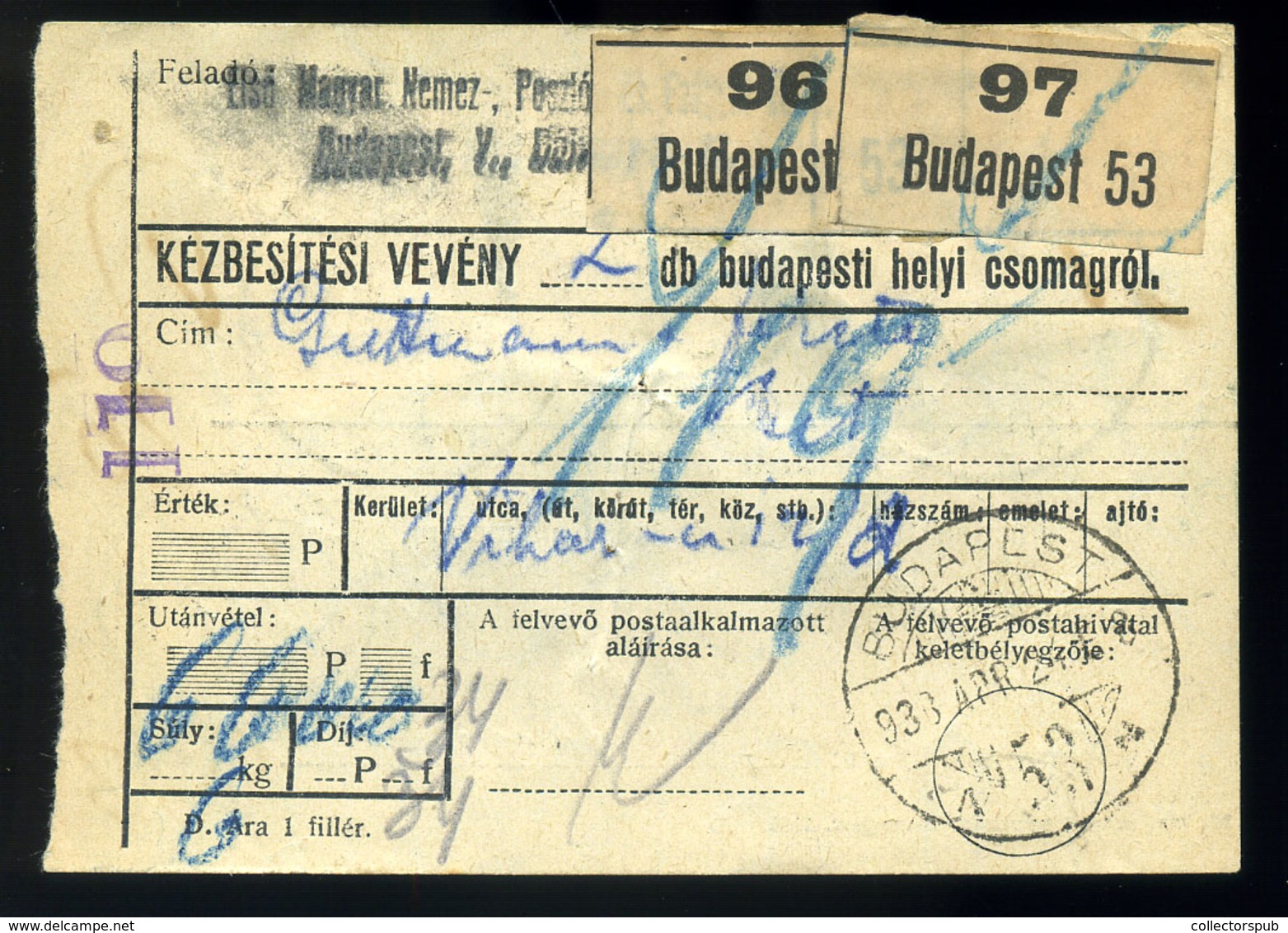 BUDAPEST 1933. Helyi, Csak Budapesten Használt Csomagszállító Arcképek-P-f Bérmentesítéssel - Briefe U. Dokumente