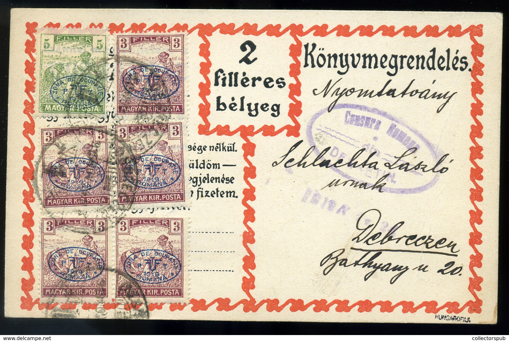 DEBRECEN 1919. Helyi, Cenzúrázott Képeslap Megszállás Bélyegekkel  /  Local Cens. Vintage Pic. P.card Occupation Stamps - Lettres & Documents
