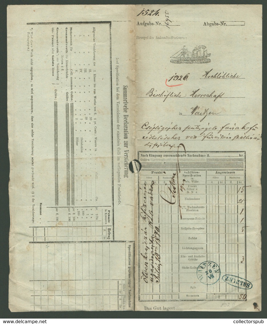 DDSG 1870. DekoratívFuvarlevél , Okmánybélyeggel Pest-Vác  / - Lettres & Documents