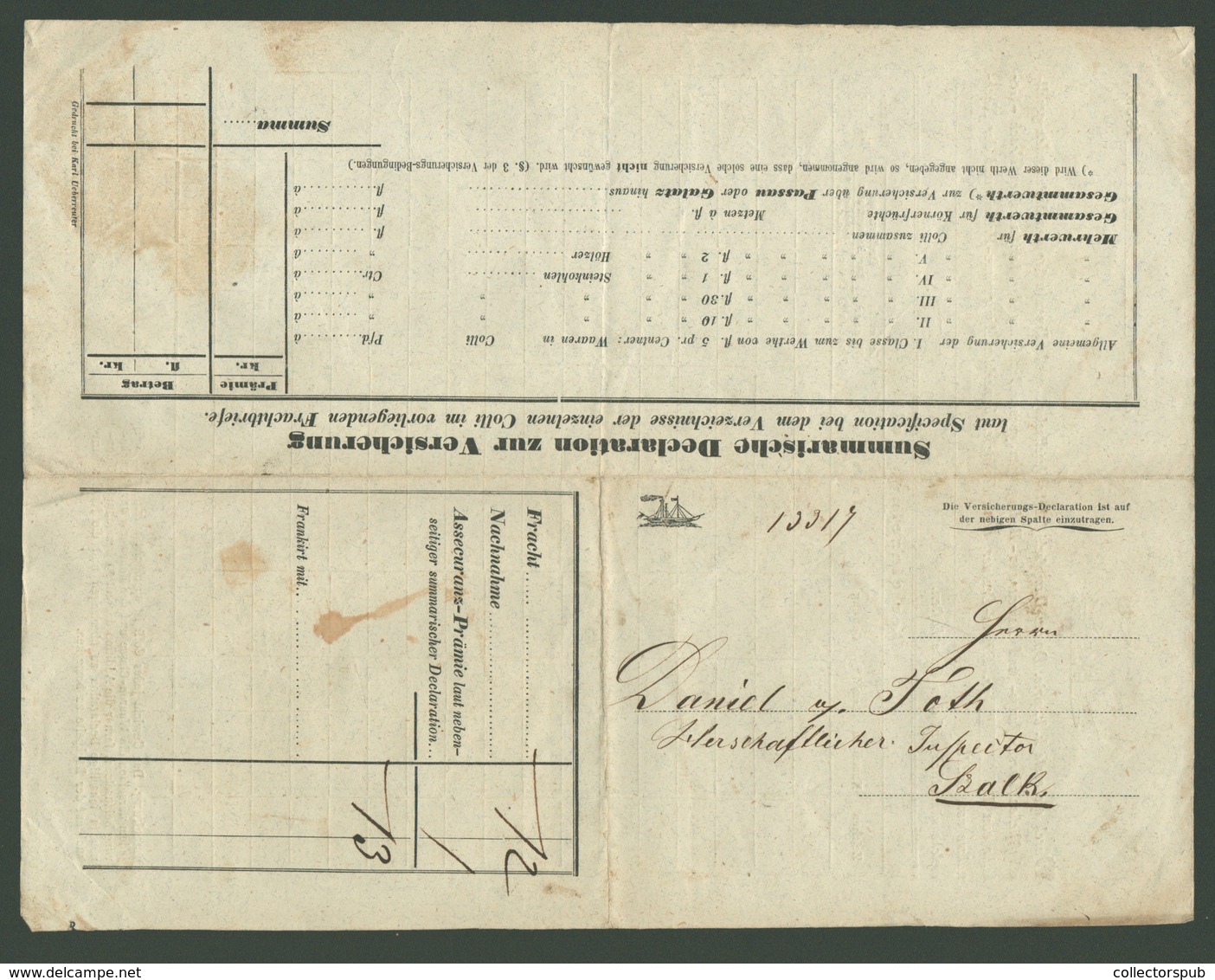 DDSG 1856. Dekoratív Fuvarlevél - Non Classificati