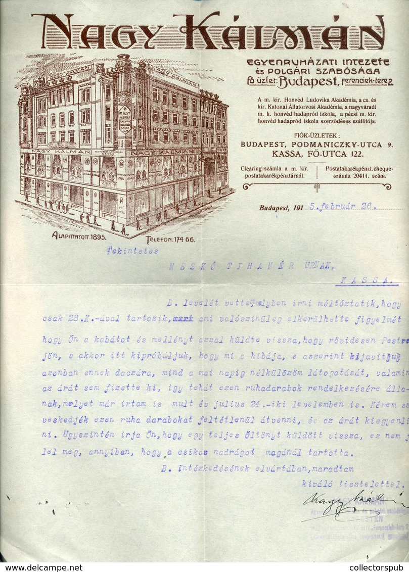 BUDAPEST 1915. Nagy Kálmán , Egyenruházati Intézet, Fejléces,céges Számlal / Kálmán Nagy Uniform Institute Letterhead Co - Ohne Zuordnung