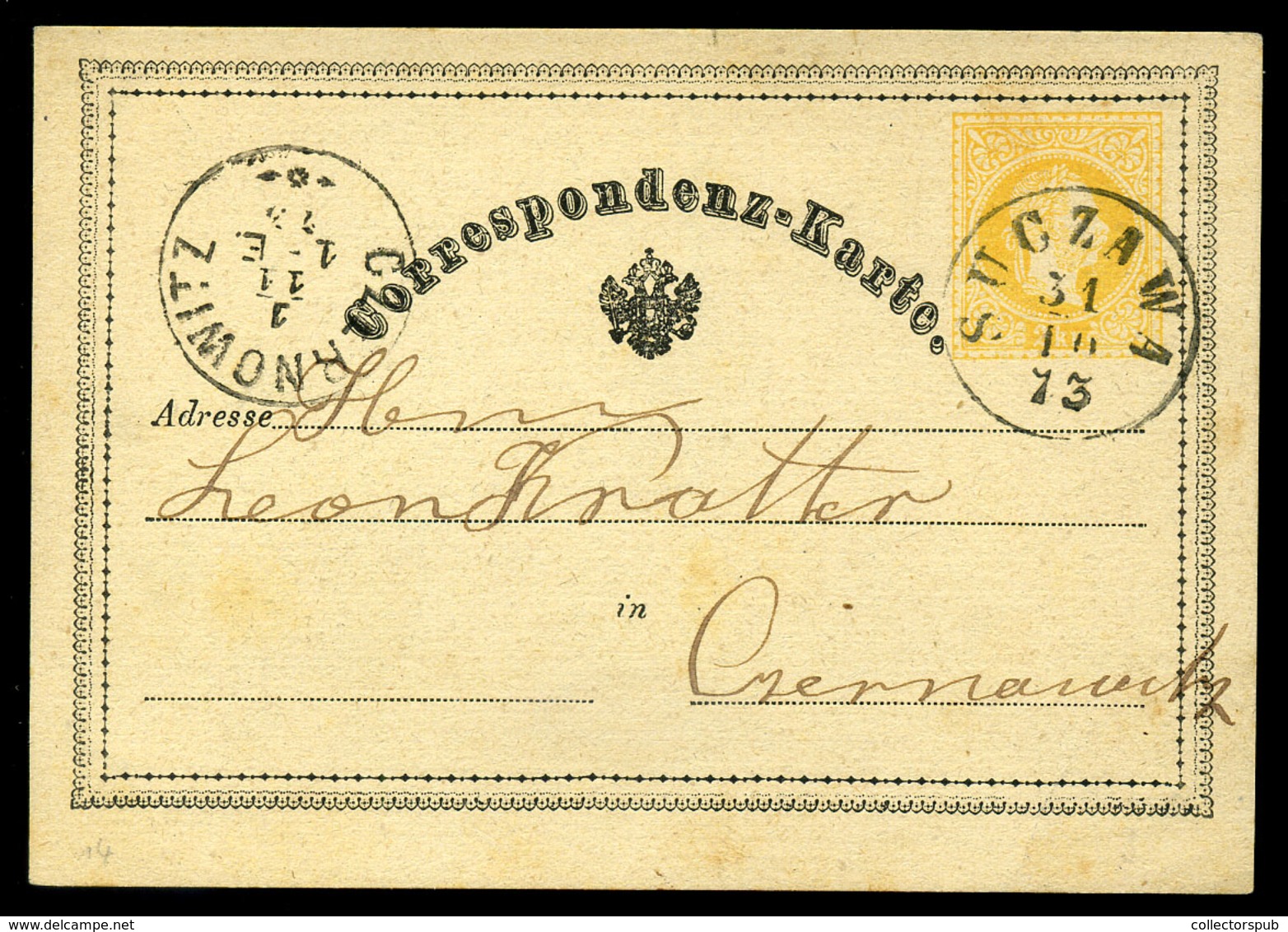 AUSZTRIA BUKOVINA Suczawa  1873. Díjjegyes Levlap, Héber Szőveggel  /  Stationery P.card Hebrew Script - Briefe U. Dokumente
