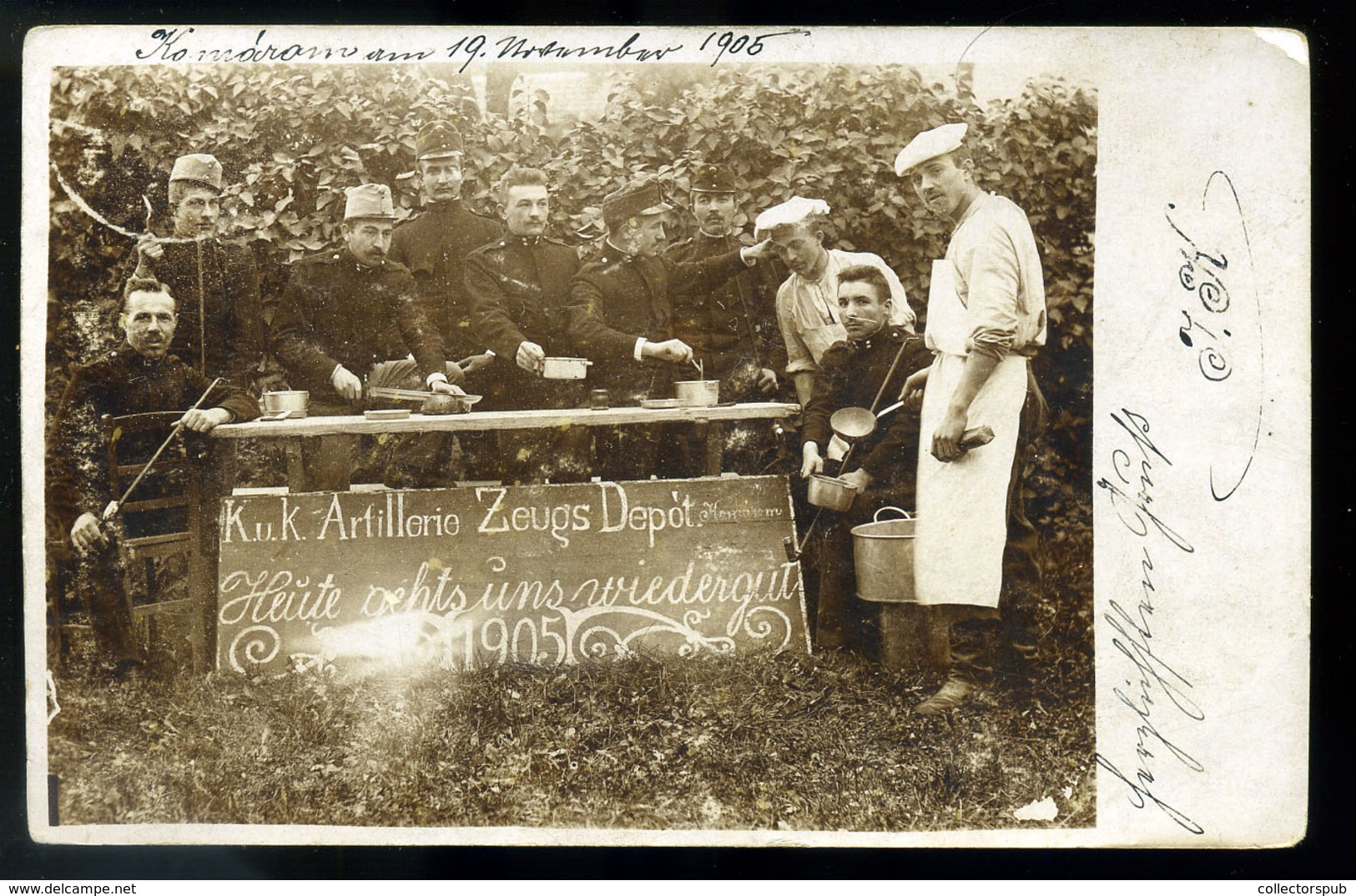 KOMÁROM 1905. Tábori Konyha, Katonák, Fotós Képeslap  /  Field Kitchen Soldier Photo Vintage Pic. P.card - Ungarn