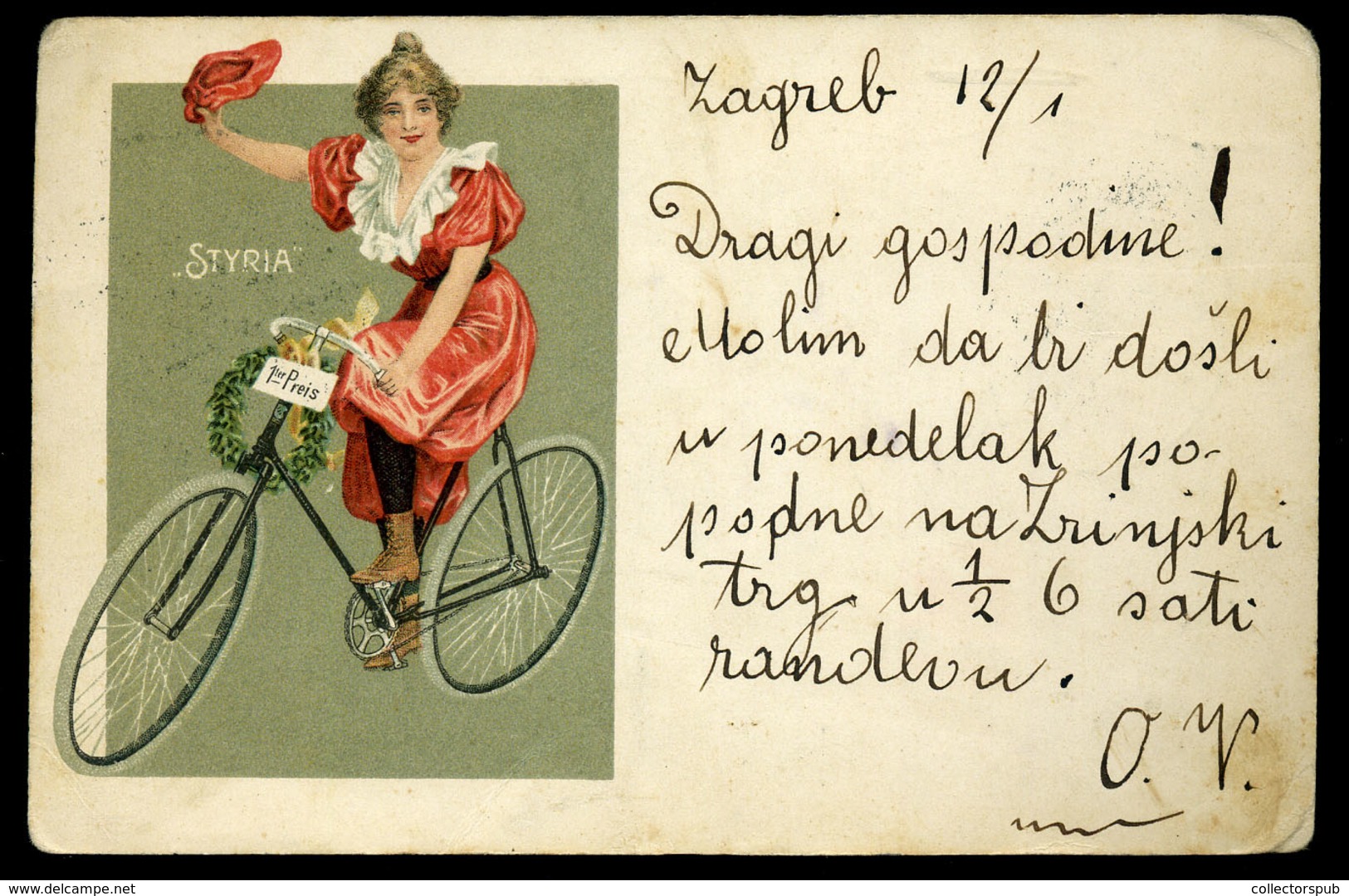 ZÁGRÁB 1902. Kerékpár, Styria  Litho Képeslap  /  ZAGREB Bicycle Litho Vintage Pic. P.card - Hongrie