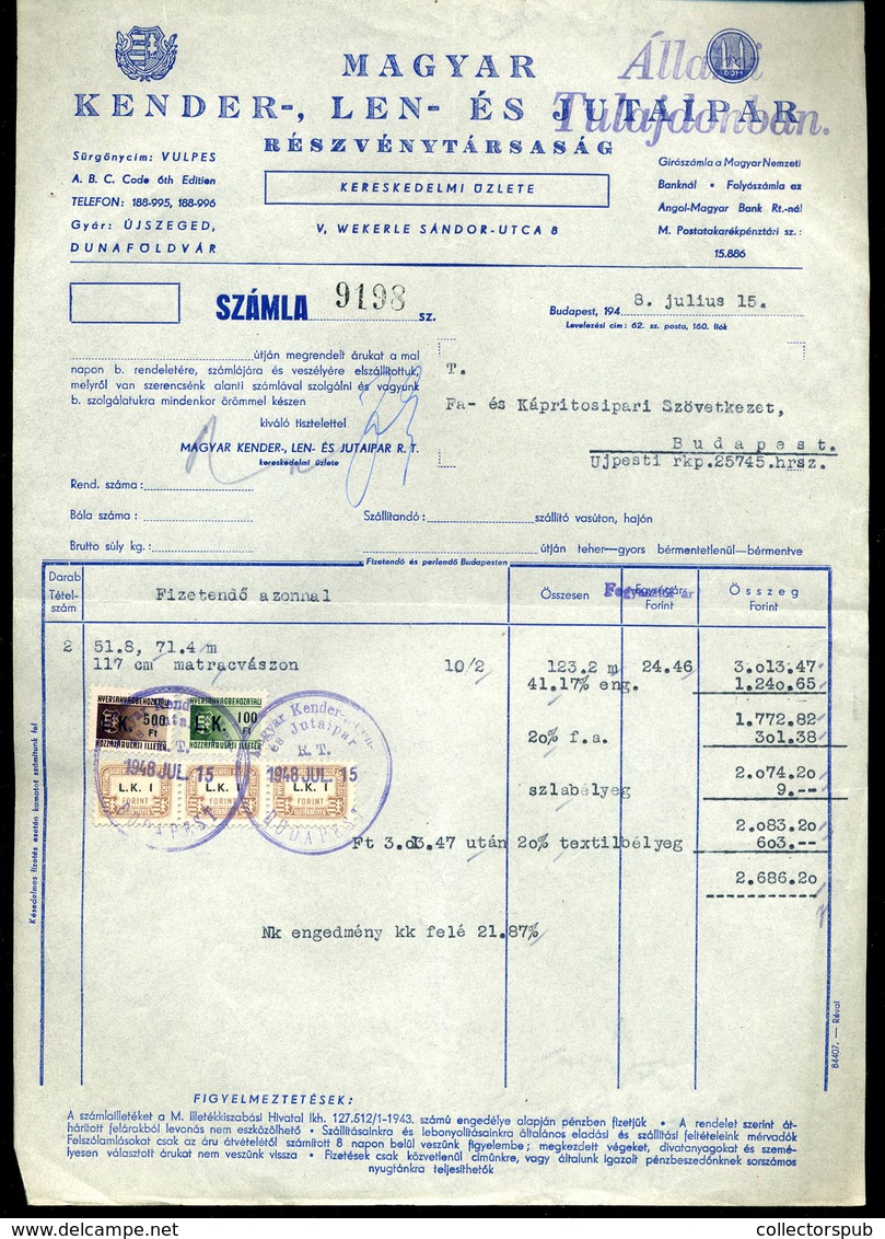 BUDAPEST 1948. 4db Céges Számla Nyersanyagbehozatali Hozzájárulás Illetékbélyegekkel! Ritka Tétel!  /  1948 3 Corp. Bill - Brieven En Documenten