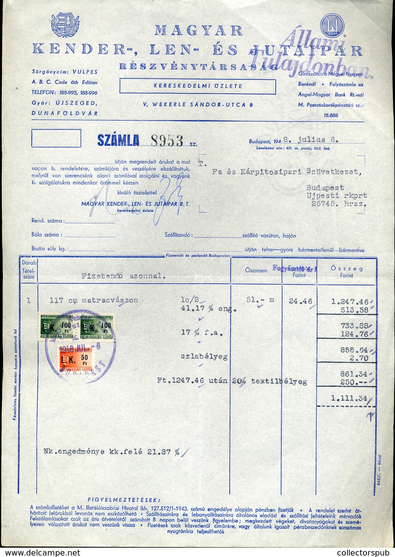 BUDAPEST 1948. 4db Céges Számla Nyersanyagbehozatali Hozzájárulás Illetékbélyegekkel! Ritka Tétel!  /  1948 3 Corp. Bill - Lettres & Documents