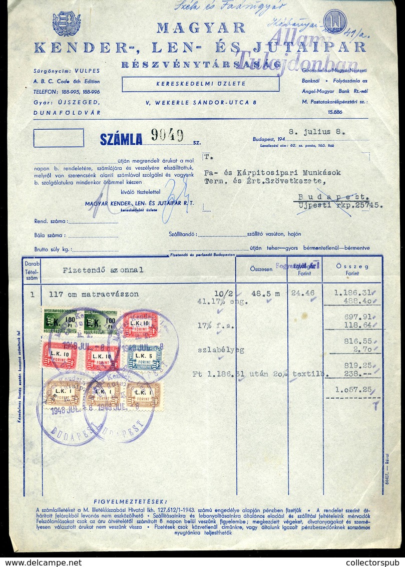 BUDAPEST 1948. 4db Céges Számla Nyersanyagbehozatali Hozzájárulás Illetékbélyegekkel! Ritka Tétel!  /  1948 3 Corp. Bill - Brieven En Documenten