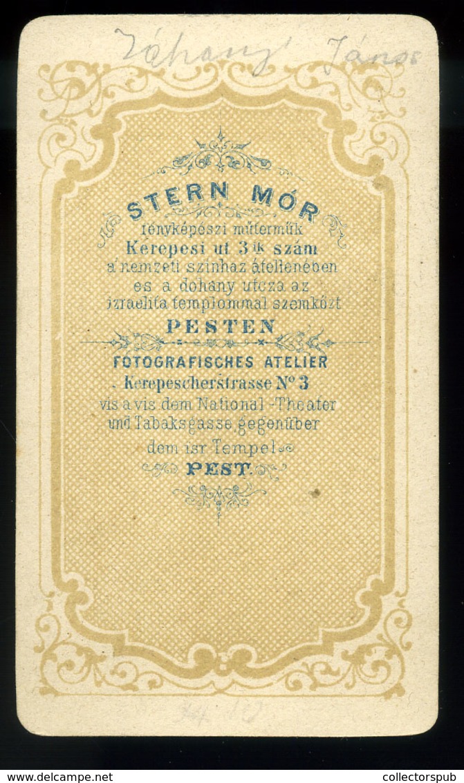 PEST 1870. Cca. Stern Mór : Ismeretlen Férfi Régi Visit Fotó - Andere & Zonder Classificatie