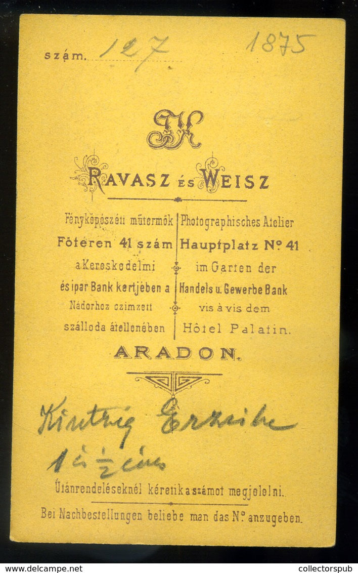 ARAD 1875. Ravasz és Weisz  : Ismeretlen Gyerek  Régi Visit Fotó - Andere & Zonder Classificatie