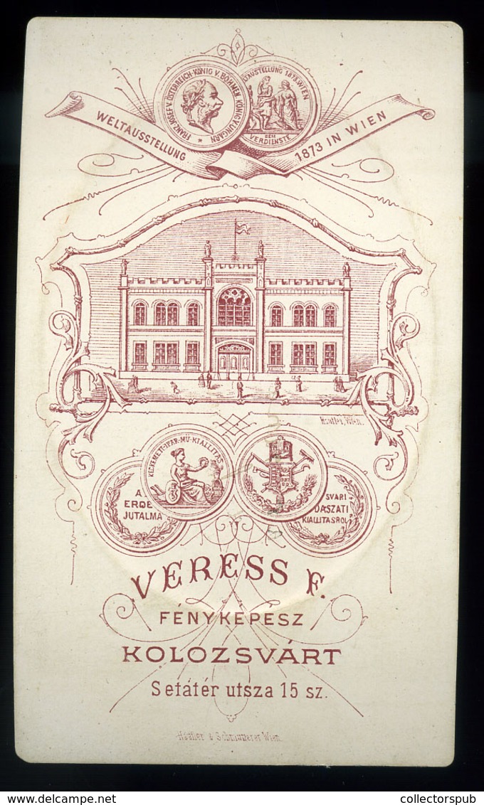 KOLOZSVÁR 1875. Cca. Veress : Ismeretlen Férfi , Visit Fotó, Műtermes Verso - Sonstige & Ohne Zuordnung