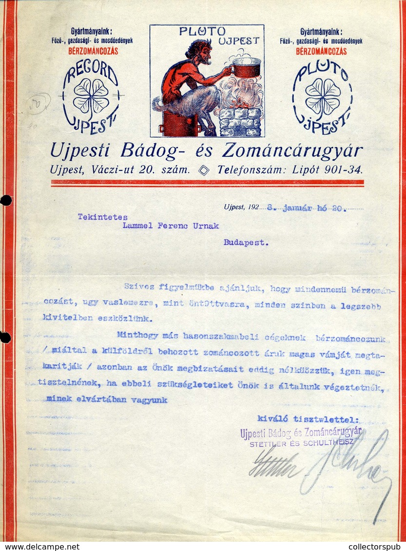 ÚJPEST Bádog és Zománcárugyár, Dekoratív Fejléces , Céges Számla 1928. - Non Classificati