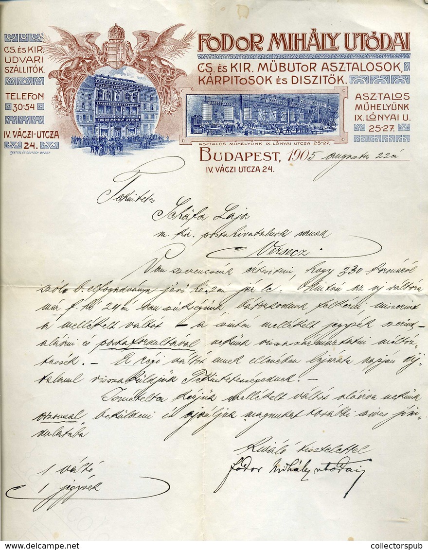 BUDAPEST 1905. Fodor Mihály Utódai, Fejléces , Céges Levél - Unclassified