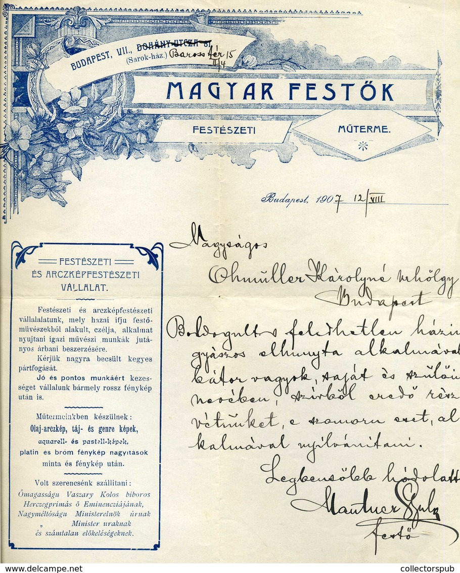 BUDAPEST 1907. Magyar Festők Festészeti Műterme , Fejléces, Céges Levél - Zonder Classificatie