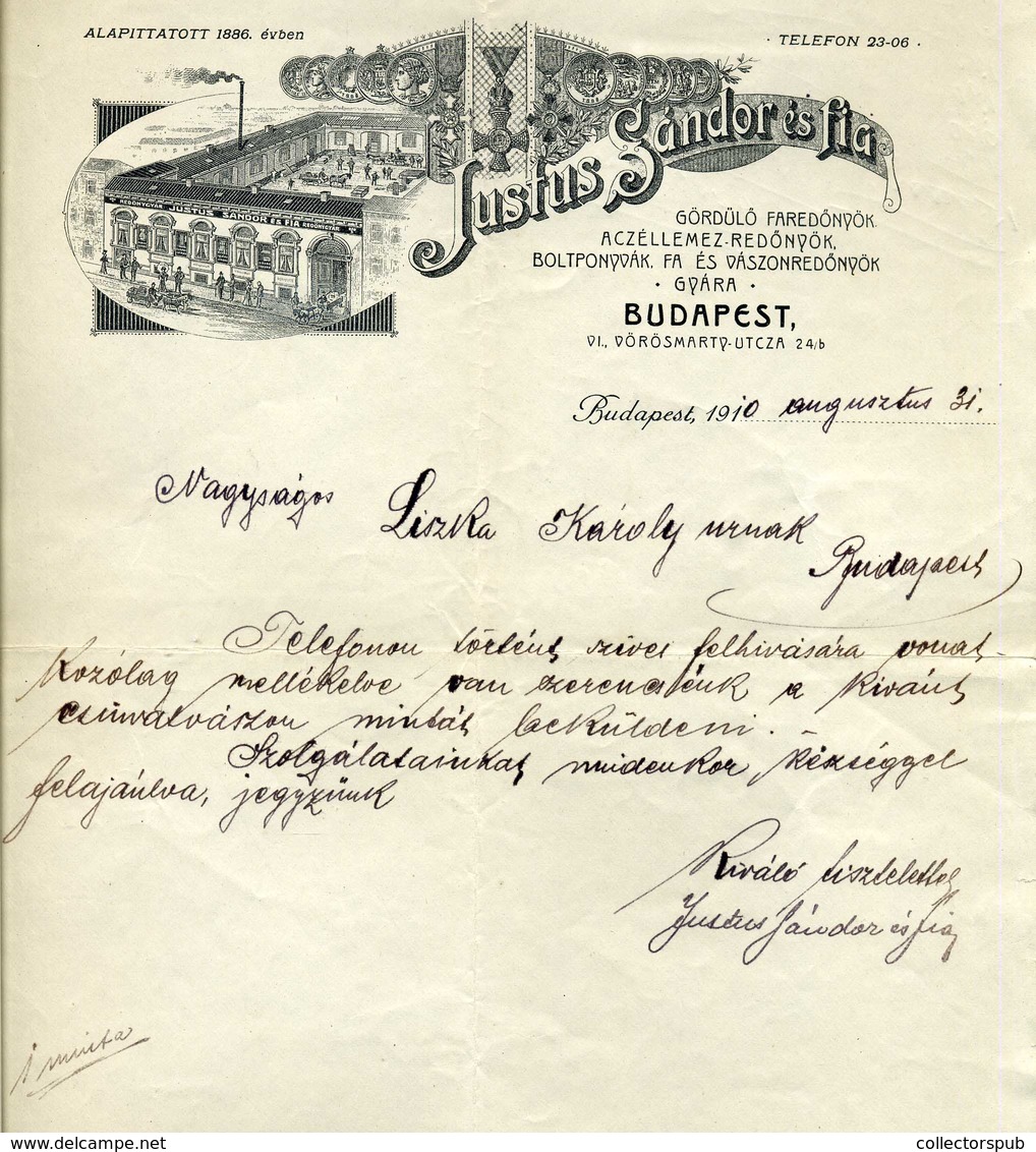 BUDAPEST 1910. Justus Sándor és Fia E , Fejléces, Céges Levél - Unclassified