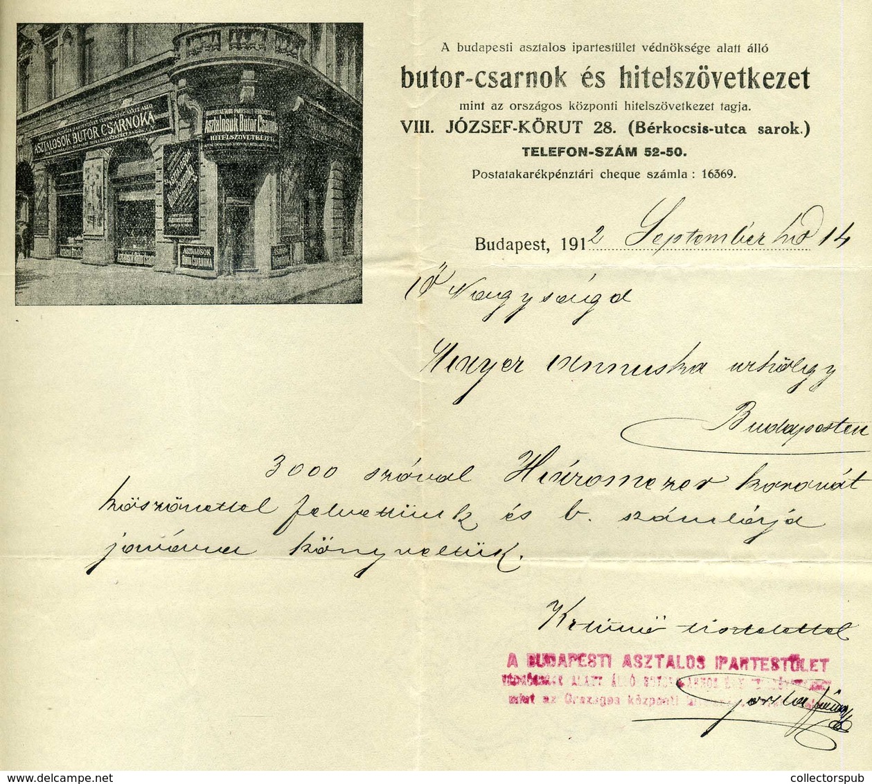 BUDAPEST 1912. Butor-Csarnok, József Krt, Fejléces, Céges Levél - Unclassified