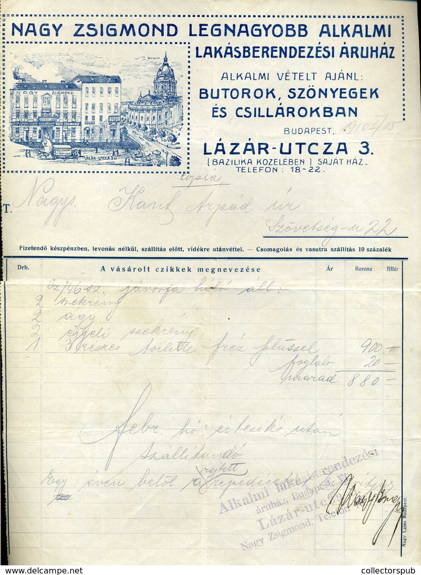 BUDAPEST 1910. Nagy Zsigmond Lakberendezési áruház Fejléces, Céges Levél - Non Classificati