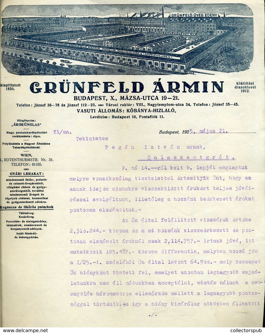 KŐBÁNYA  1925. Grünfeld Ármin  Fejléces, Céges Számla - Ohne Zuordnung