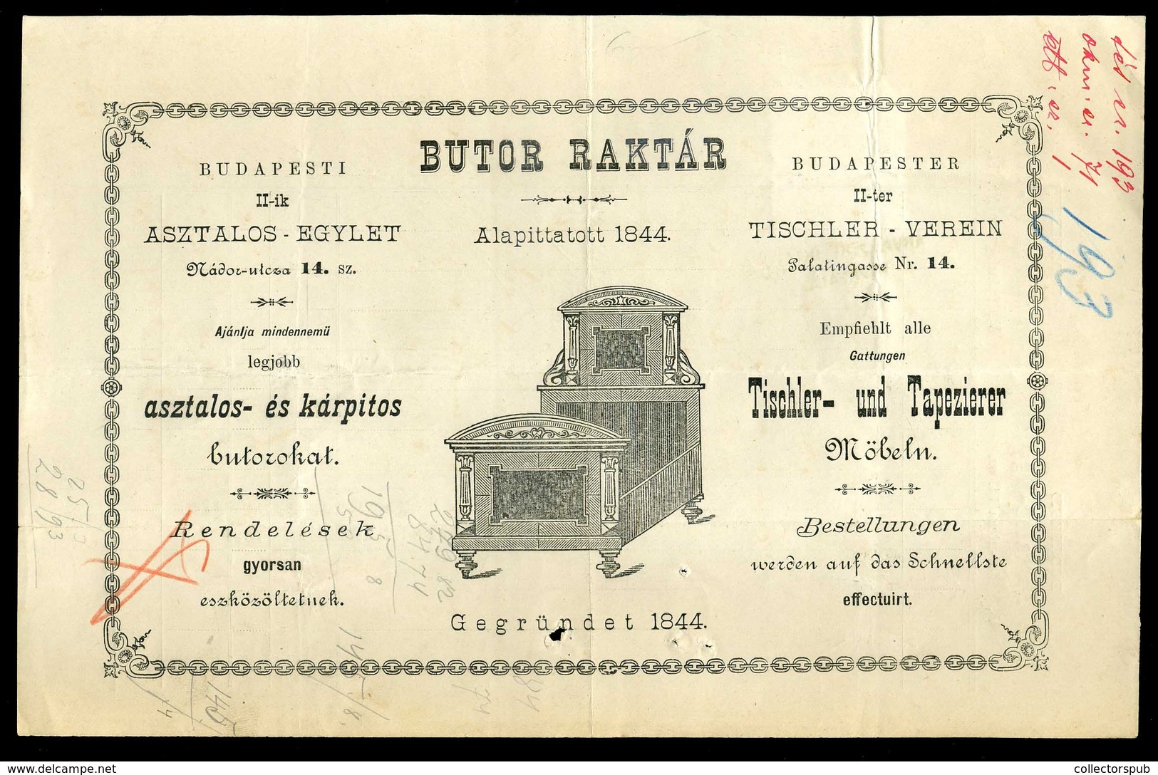 BUDAPEST 1883. Budapesti Asztalos Egylet Fejléces, Céges Számla - Ohne Zuordnung