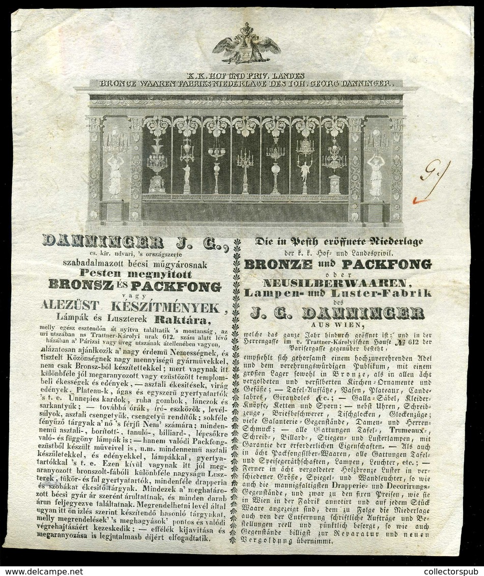 PEST 1836. (!!) Danninger J.G. " Bronsz és Packfong Alezüst Készítmények" Fametszetes Számla - Non Classificati