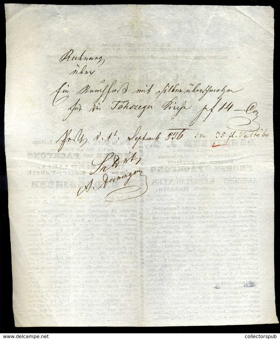 PEST 1836. (!!) Danninger J.G. " Bronsz és Packfong Alezüst Készítmények" Fametszetes Számla - Unclassified