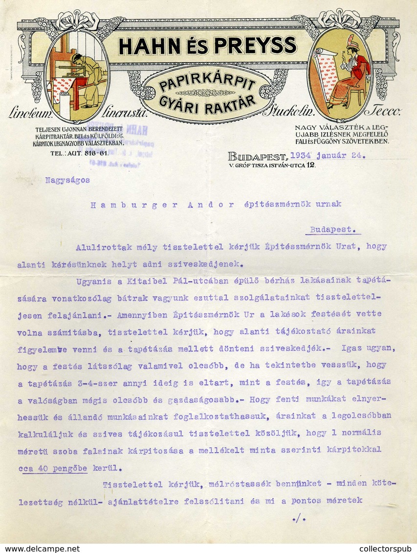 BUDAPEST 1934. Hahn és Preys Papírkárpit Gyár Fejléces Céges Levél - Unclassified