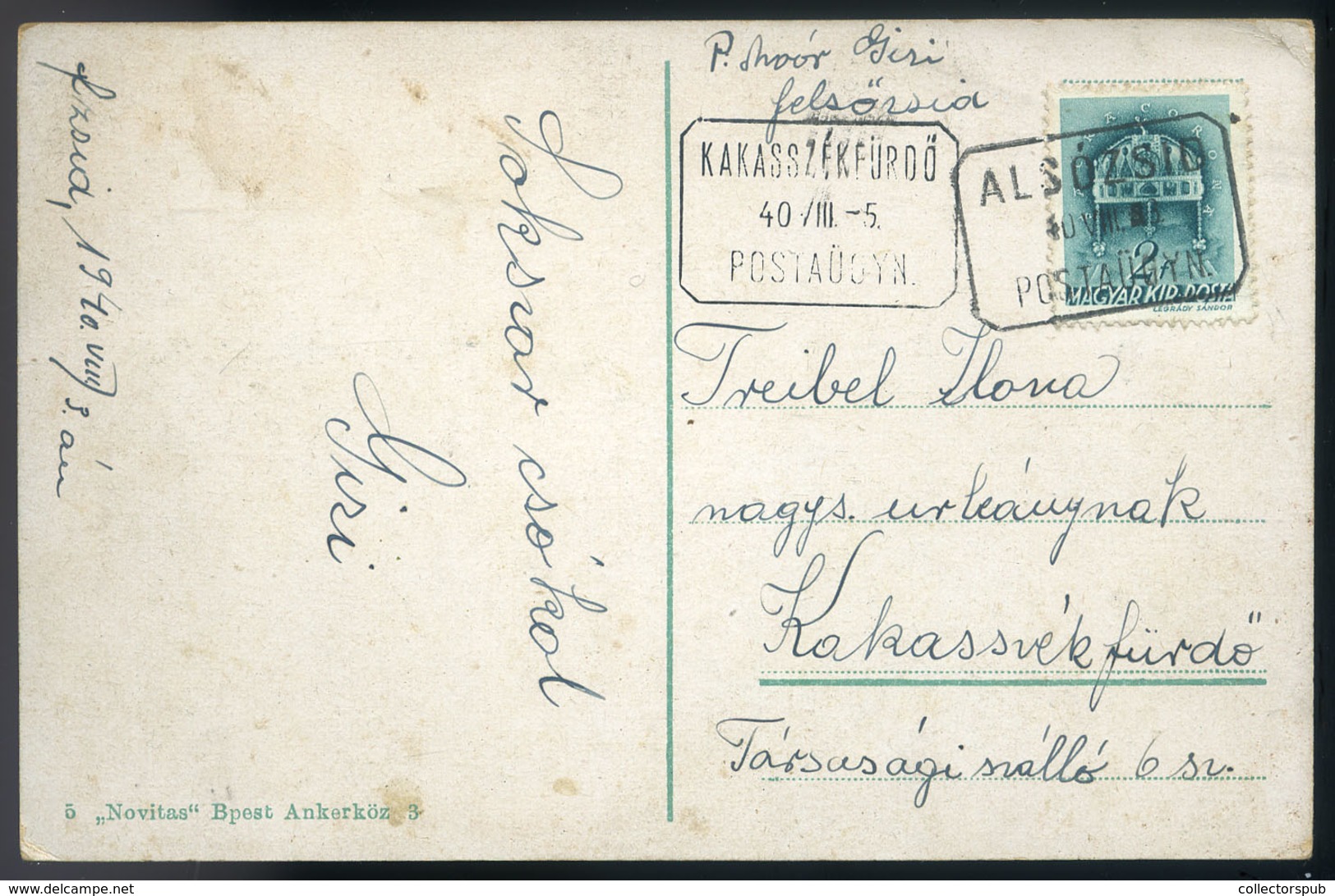 ALSÓZSID 1940. Képeslap, Postaügynökségi Bélyegzésekkel  /  1940 Pic. P.card Postal Agency Pmk - Briefe U. Dokumente