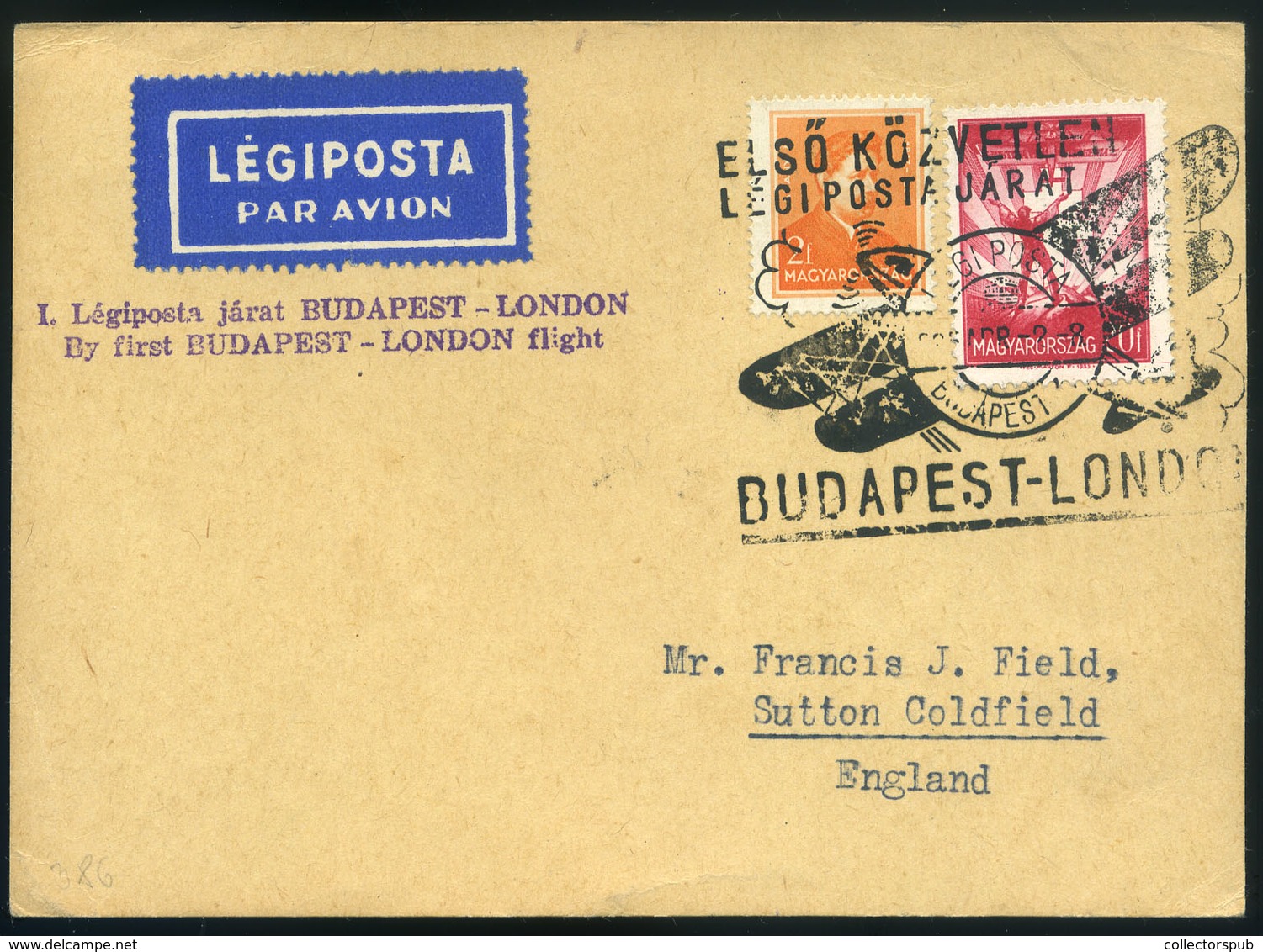 BUDAPEST 1935. Alkalmi Légi Levelezőlap Londonba Küldve - Briefe U. Dokumente