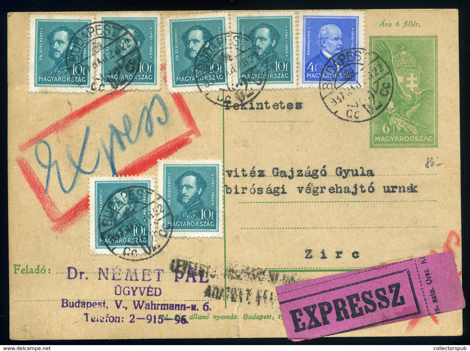 BUDAPEST 1937. Kiegészített Expressz Díjjegyes Levlap Zircre Küldve  /  Uprated Express Stationery P.card To Zirc - Briefe U. Dokumente