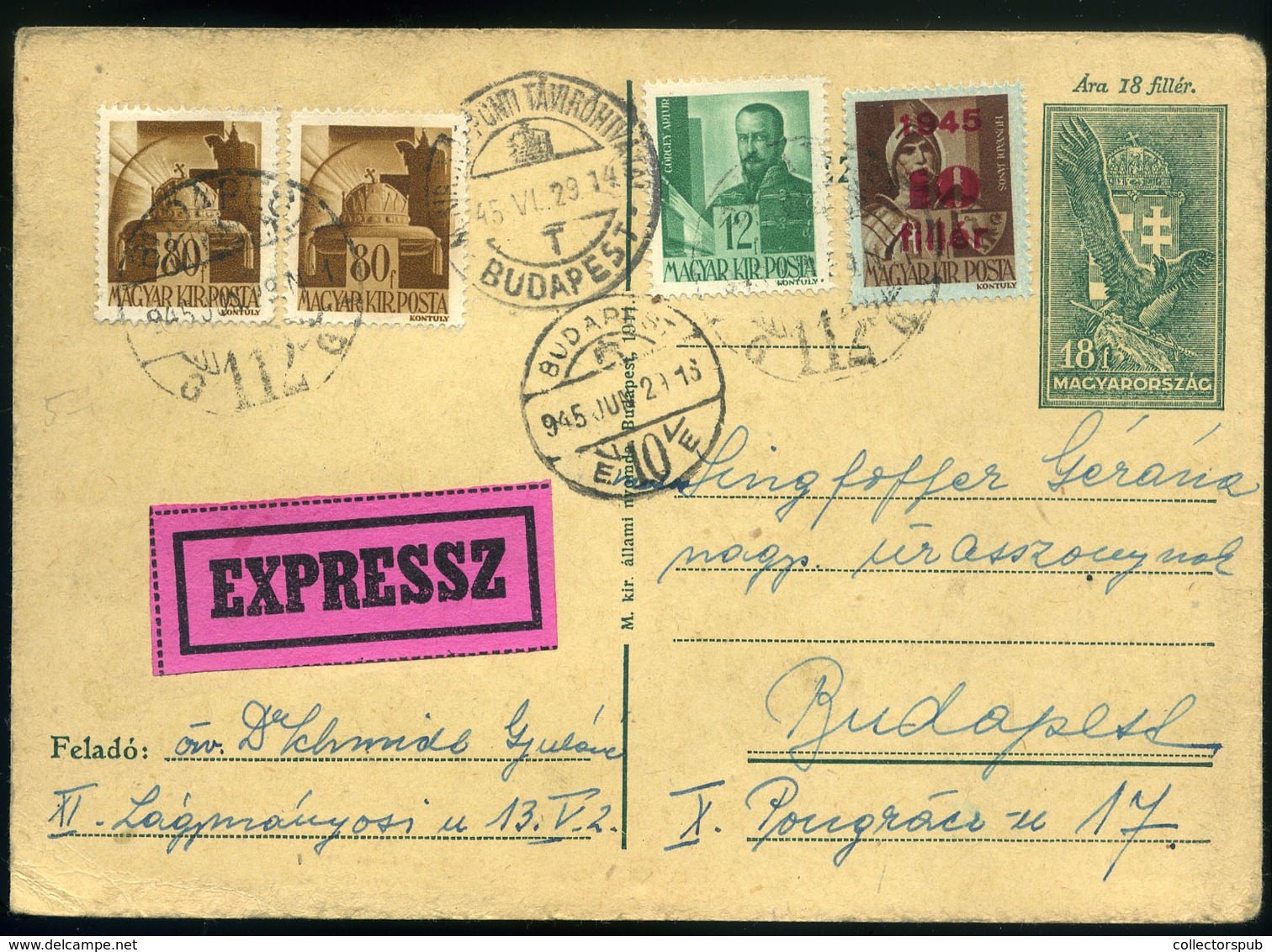 BUDAPEST 1935. Expressz, Kiegészített Inflációs, Helyi Levlap - Covers & Documents