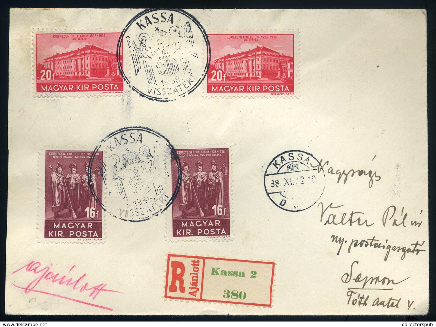 KASSA 1938. Ajánlott Visszatért Levél Sopronba - Covers & Documents