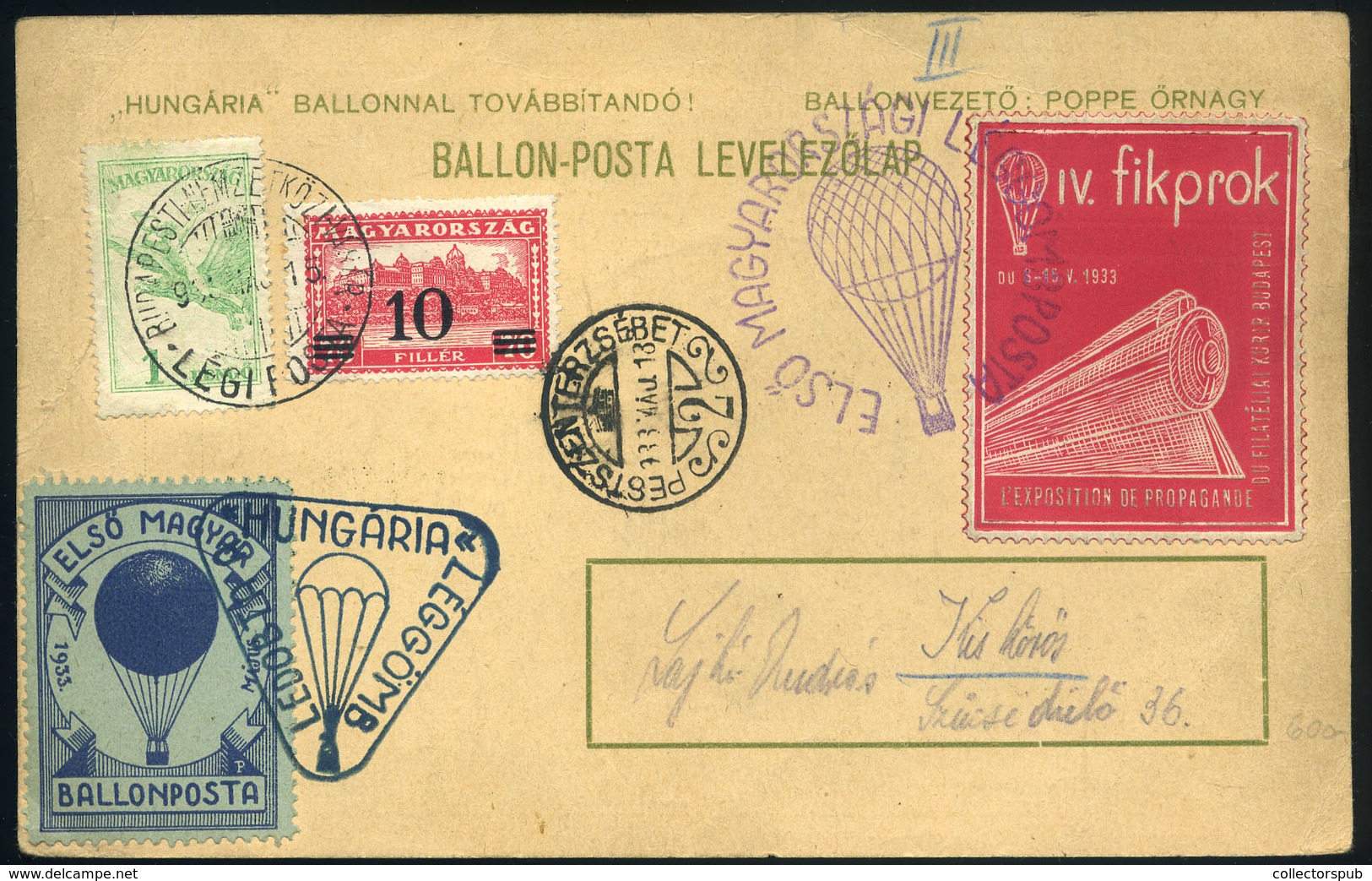 1933. Dekoratív Alkalmi Légi Levlap, Zeppelin Bélyeggel, Levélzáróval - Lettres & Documents