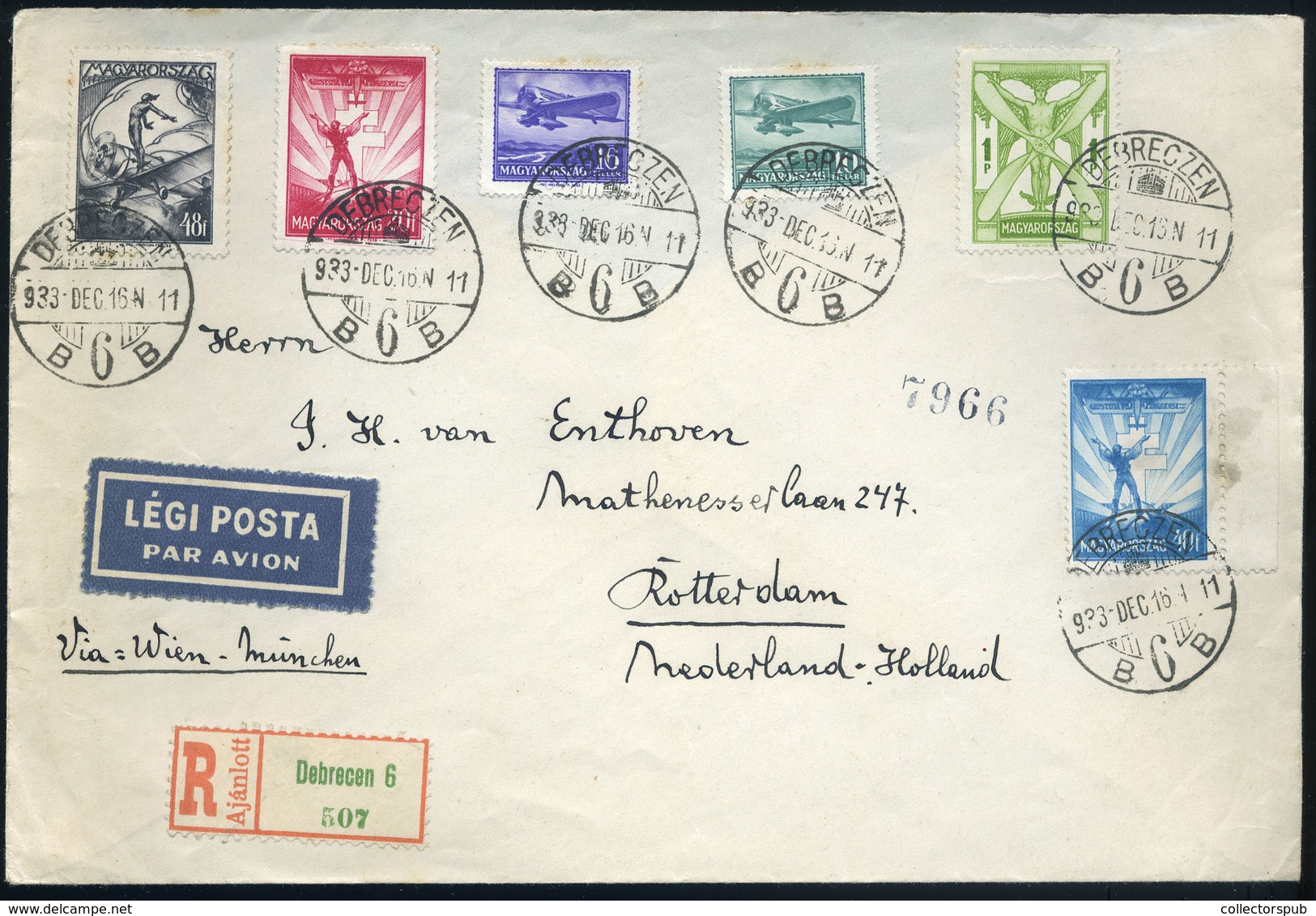 DEBRECEN 1933. Dekoratív Légi Levél Hollandiába - Lettres & Documents